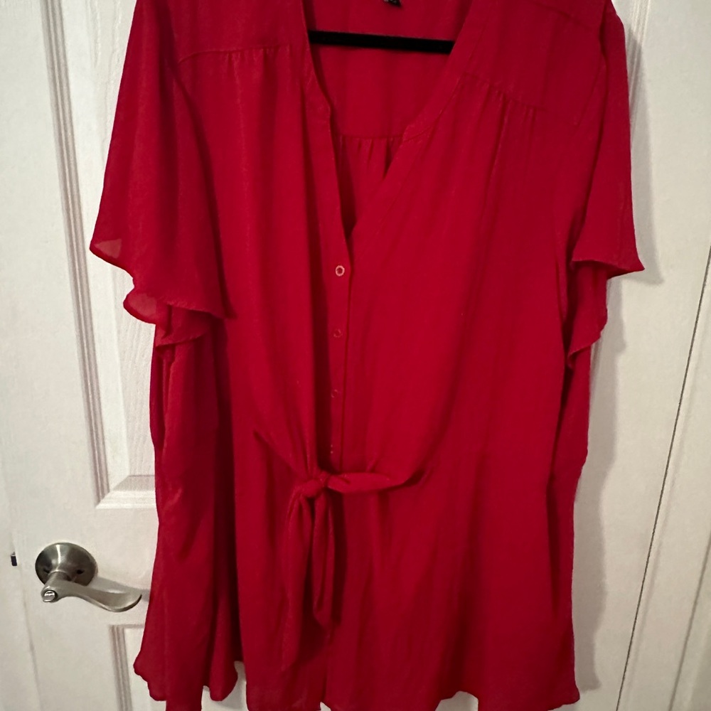Torrid Vibrant Red Blouse with Tie-Front